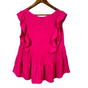Nanette Lepore V NEck Ruffled Blouse Hot Pink Casual Cute Sleeveless - L